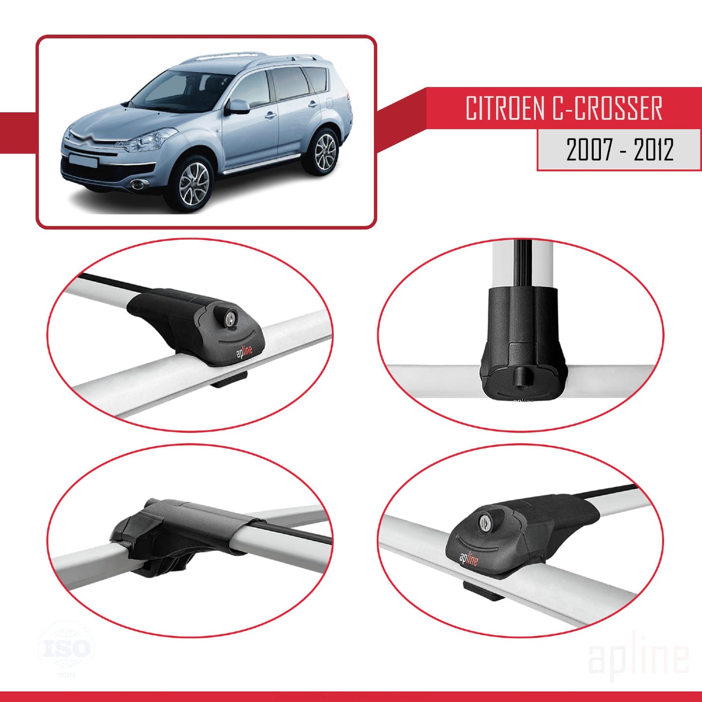 Compatibile con Citroen C-Crosser 2007-2012 ACE-1 Barre portatutto per auto Portapacchi in alluminio grigio 3 barre