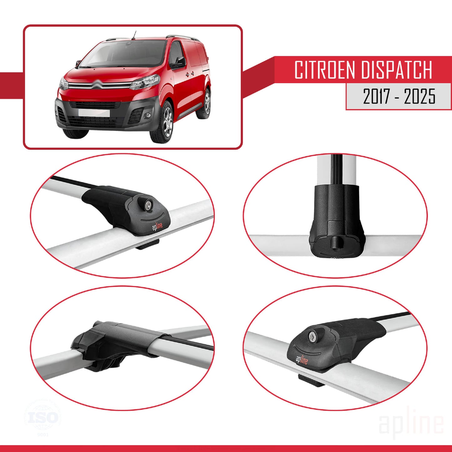 Compatibile con Citroen Dispatch (K0) 2017-2025 ACE-1 Barre portatutto per auto Portapacchi in alluminio grigio 2 barre