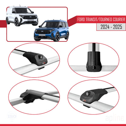 Compatibile con Ford Transit / Tourneo Courier 2024-2025 ACE-1 Barre portatutto per auto Portapacchi in alluminio grigio 4 barre