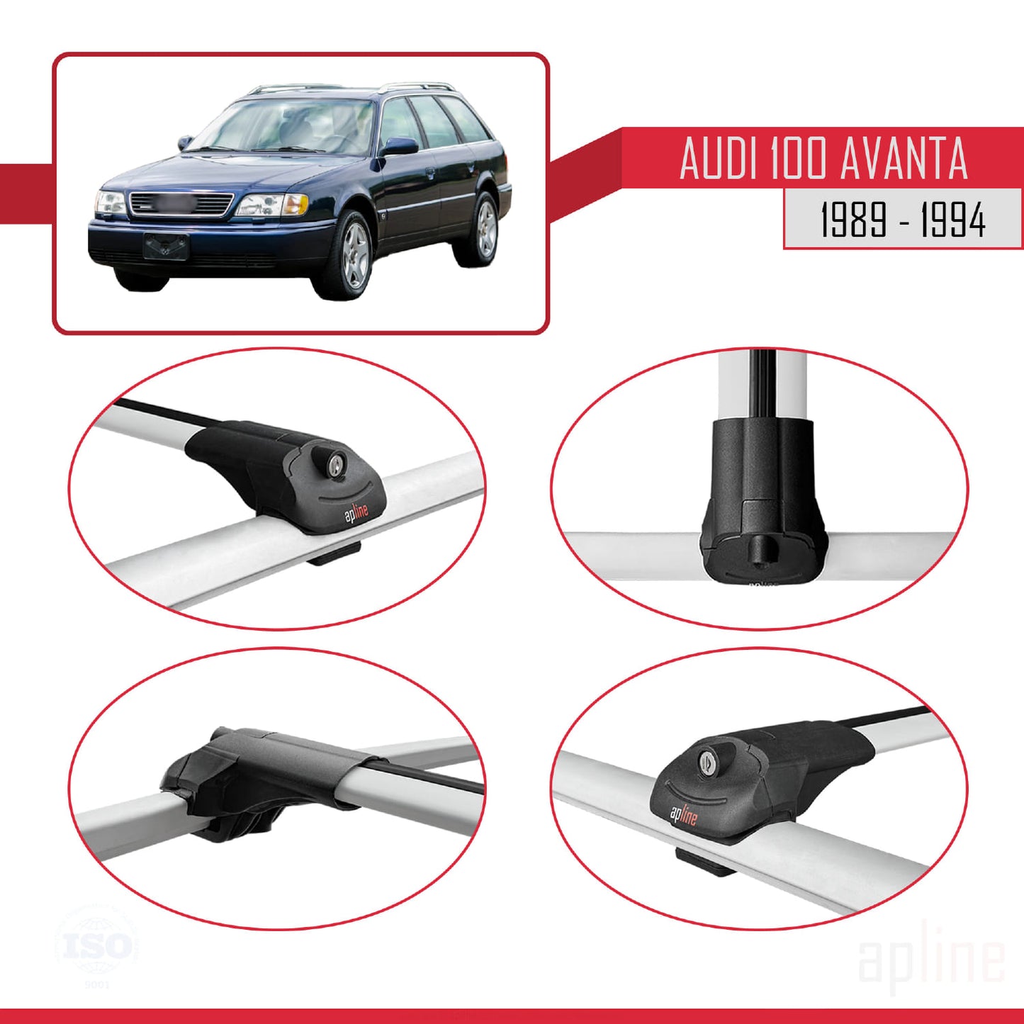 Compatibile con Audi 100 Avanta 1989-1994 ACE-1 Barre portatutto per auto Portapacchi in alluminio grigio 3 barre