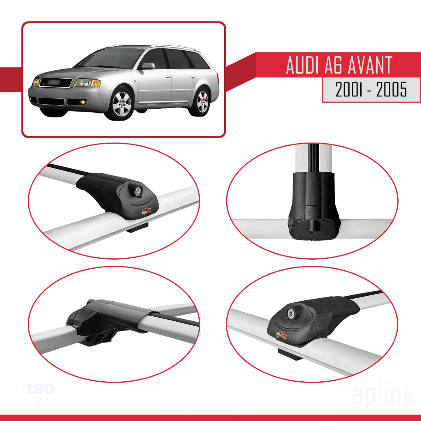 Compatible avec Audi A6 Avant 2001-2005 ACE-1 Barres de Toit Railing Porte-Bagages de Voiture Gris Aluminium 2 Barres