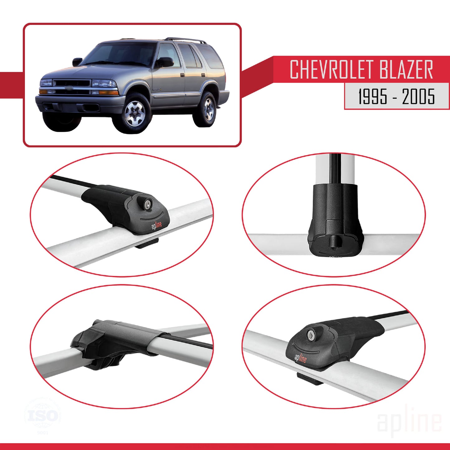 Compatibile con Chevrolet Blazer 1995-2005 ACE-1 Barre portatutto per auto Portapacchi in alluminio grigio 3 barre