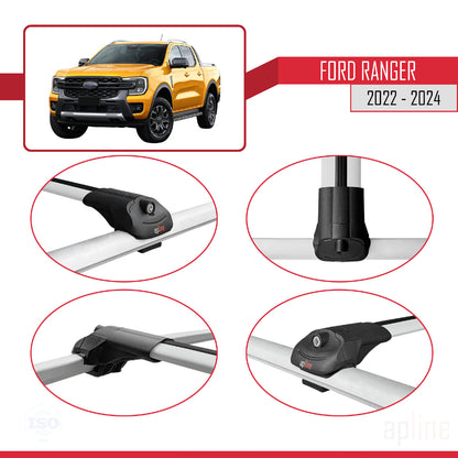 Compatibile con Ford Ranger (P703) 2022-2024 ACE-1 Barre portatutto per auto Portapacchi in alluminio grigio 2 barre