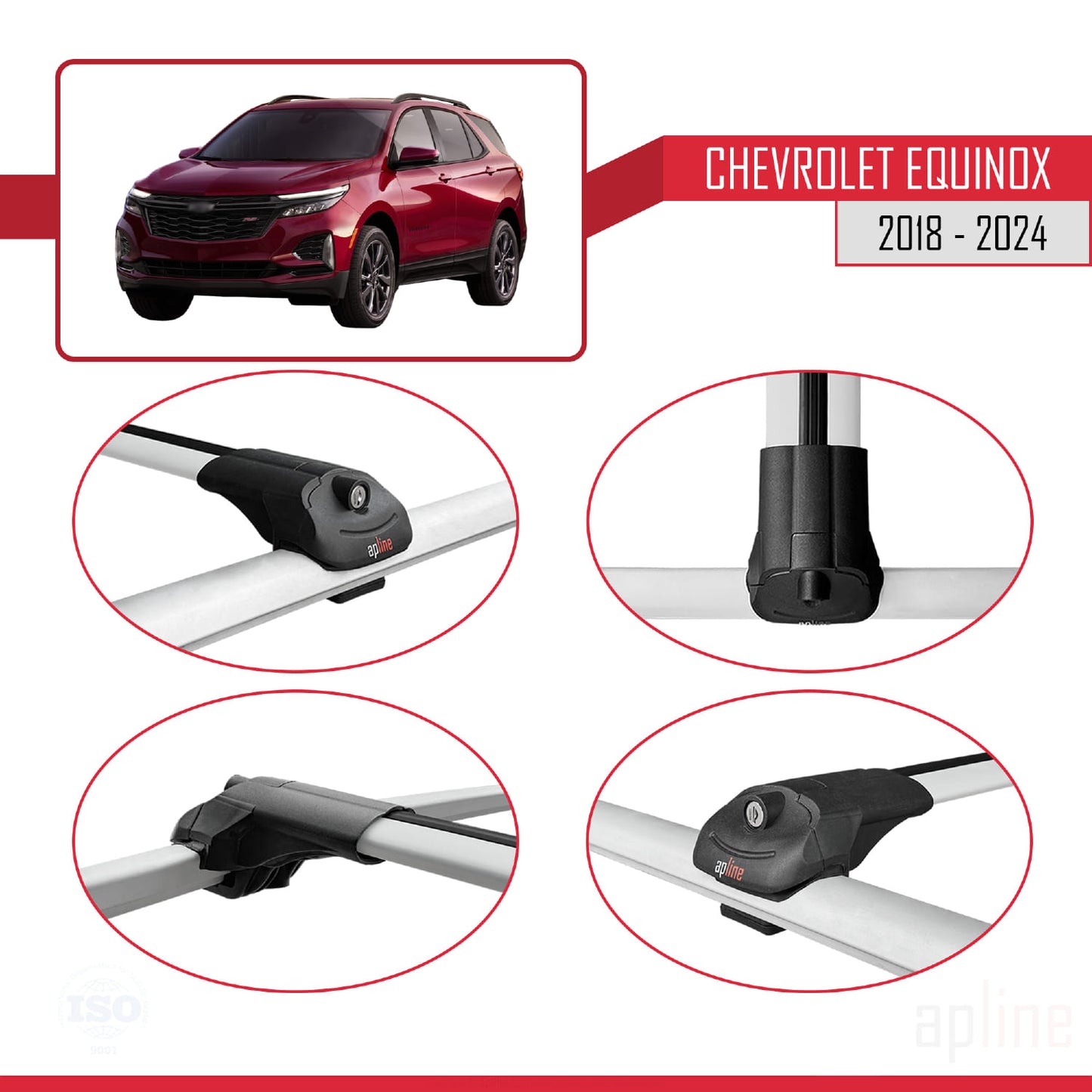 Compatibile con Chevrolet Equinox 2018-2024 ACE-1 Barre portatutto per auto Portapacchi in alluminio grigio 3 barre