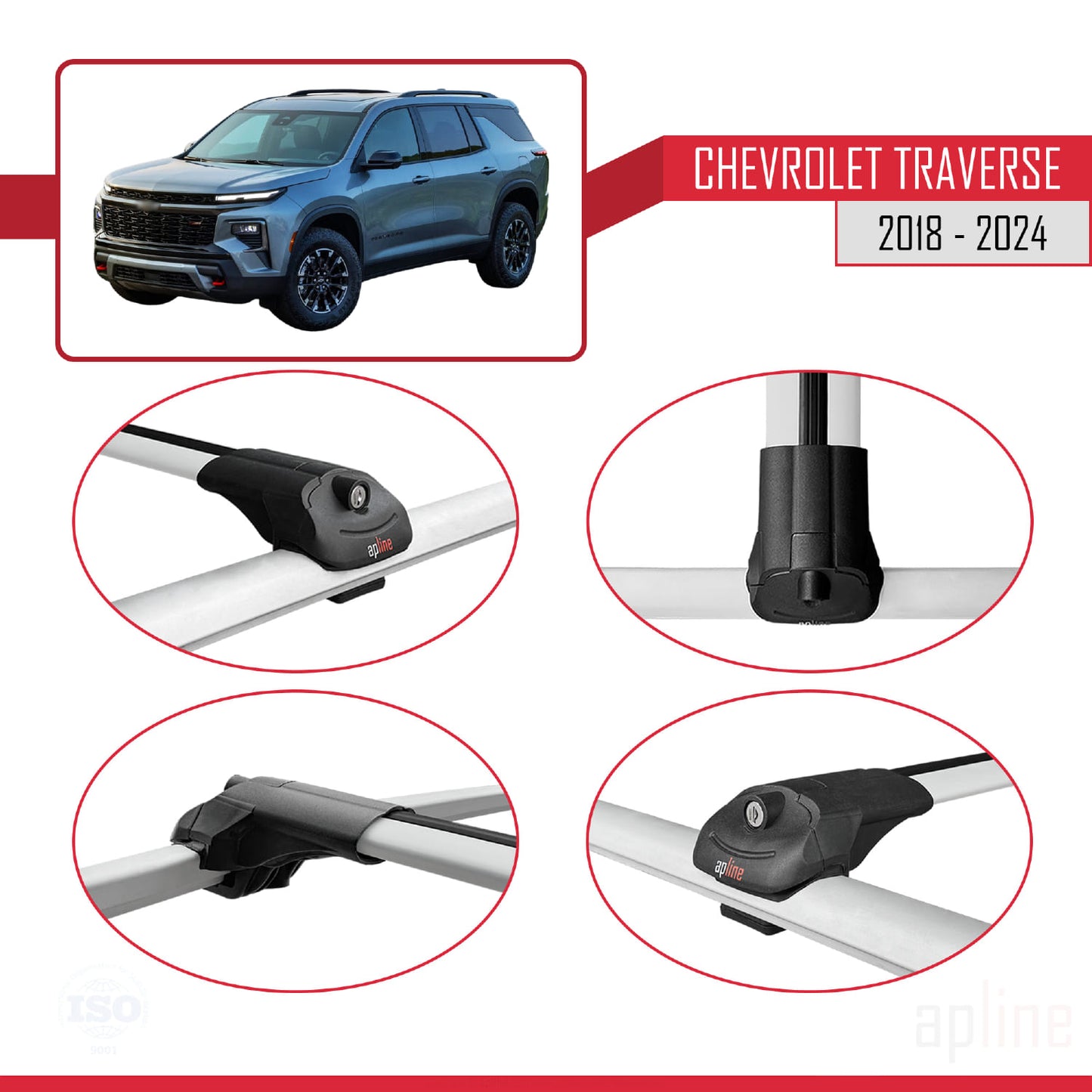 Compatibile con Chevrolet Traverse 2018-2024 ACE-1 Barre portatutto per auto Portapacchi in alluminio grigio 2 barre