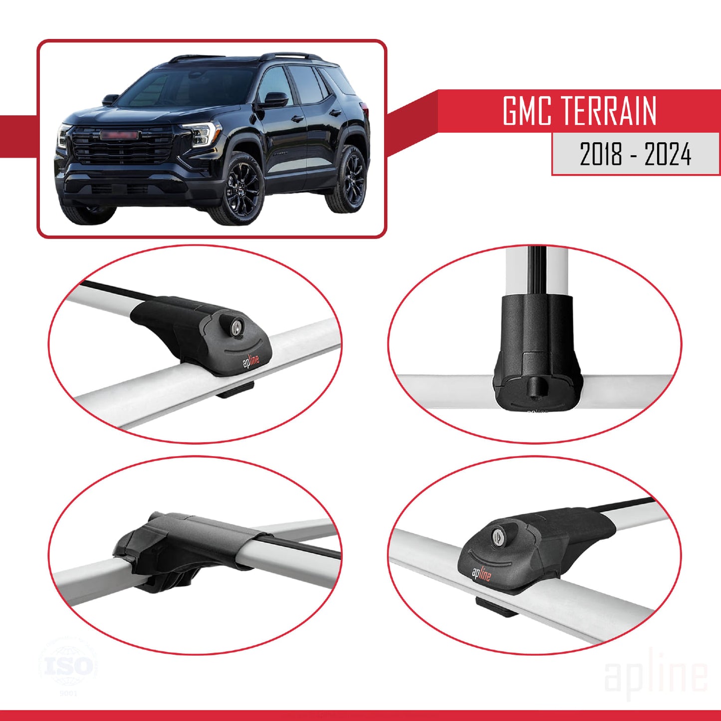 Compatibile con GMC Terrain 2018-2024 ACE-1 Portapacchi per auto con barre portatutto in alluminio grigio 2 barre