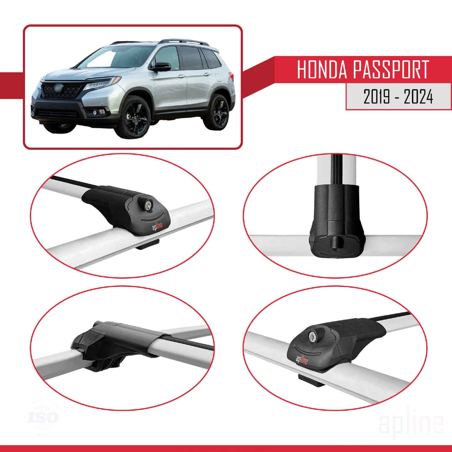 Compatibile con Honda Passport 2019-2024 ACE-1 Barre portatutto per auto Portapacchi in alluminio grigio 3 barre