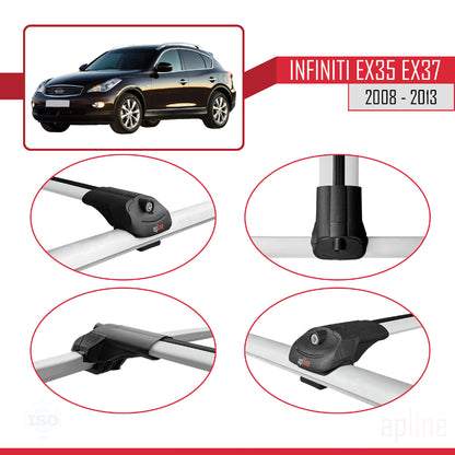 Compatibile con Infiniti EX35 EX37 2008-2013 ACE-1 Barre portatutto per auto Portapacchi in alluminio grigio 3 barre