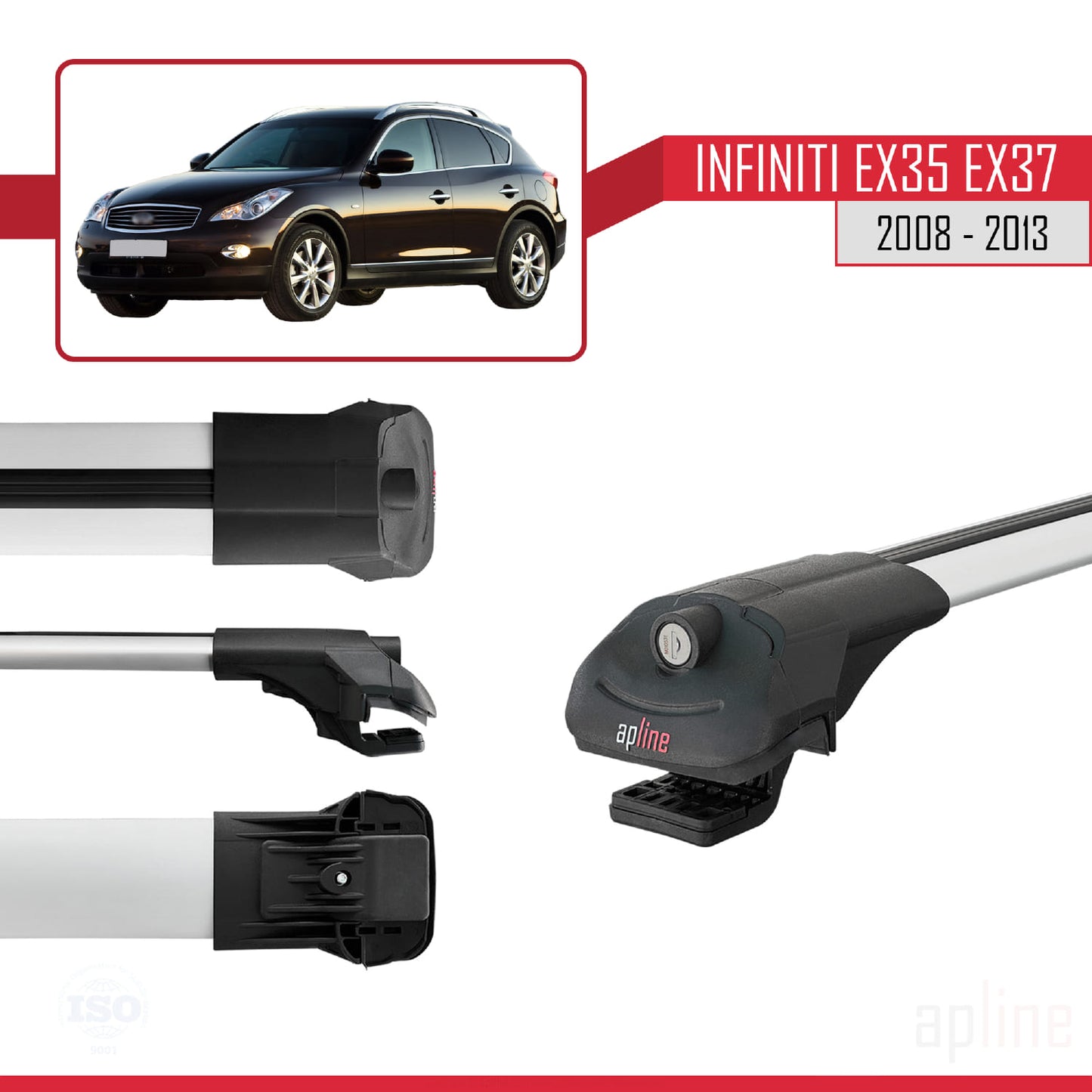 Compatibile con Infiniti EX35 EX37 2008-2013 ACE-1 Barre portatutto per auto Portapacchi in alluminio grigio 2 barre