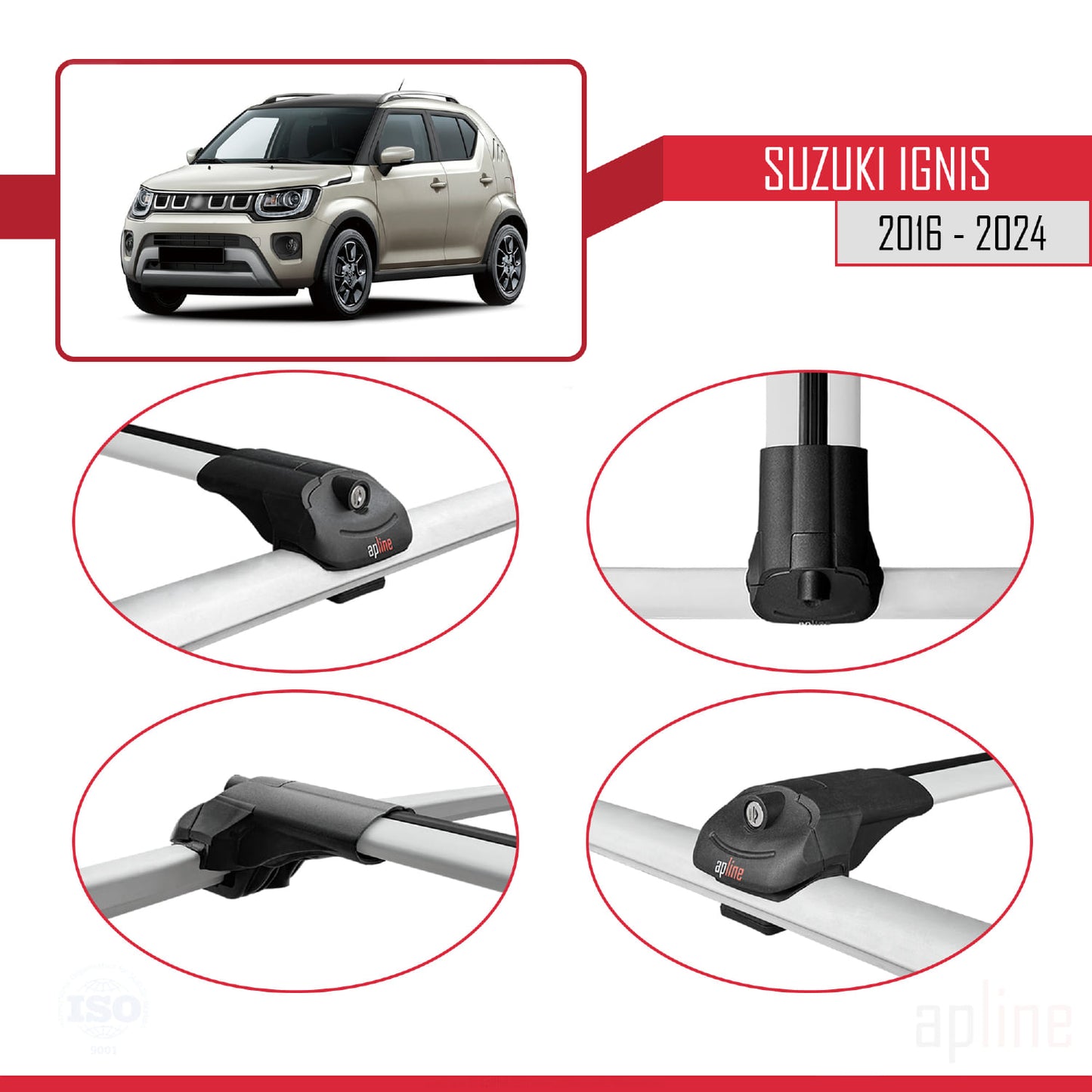 Compatible avec Suzuki Ignis 2016-2024 ACE-1 Barres de Toit Railing Porte-Bagages de Voiture Gris Aluminium 3 Barres
