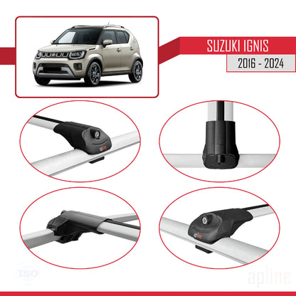 Compatible avec Suzuki Ignis 2016-2024 ACE-1 Barres de Toit Railing Porte-Bagages de Voiture Gris Aluminium 3 Barres