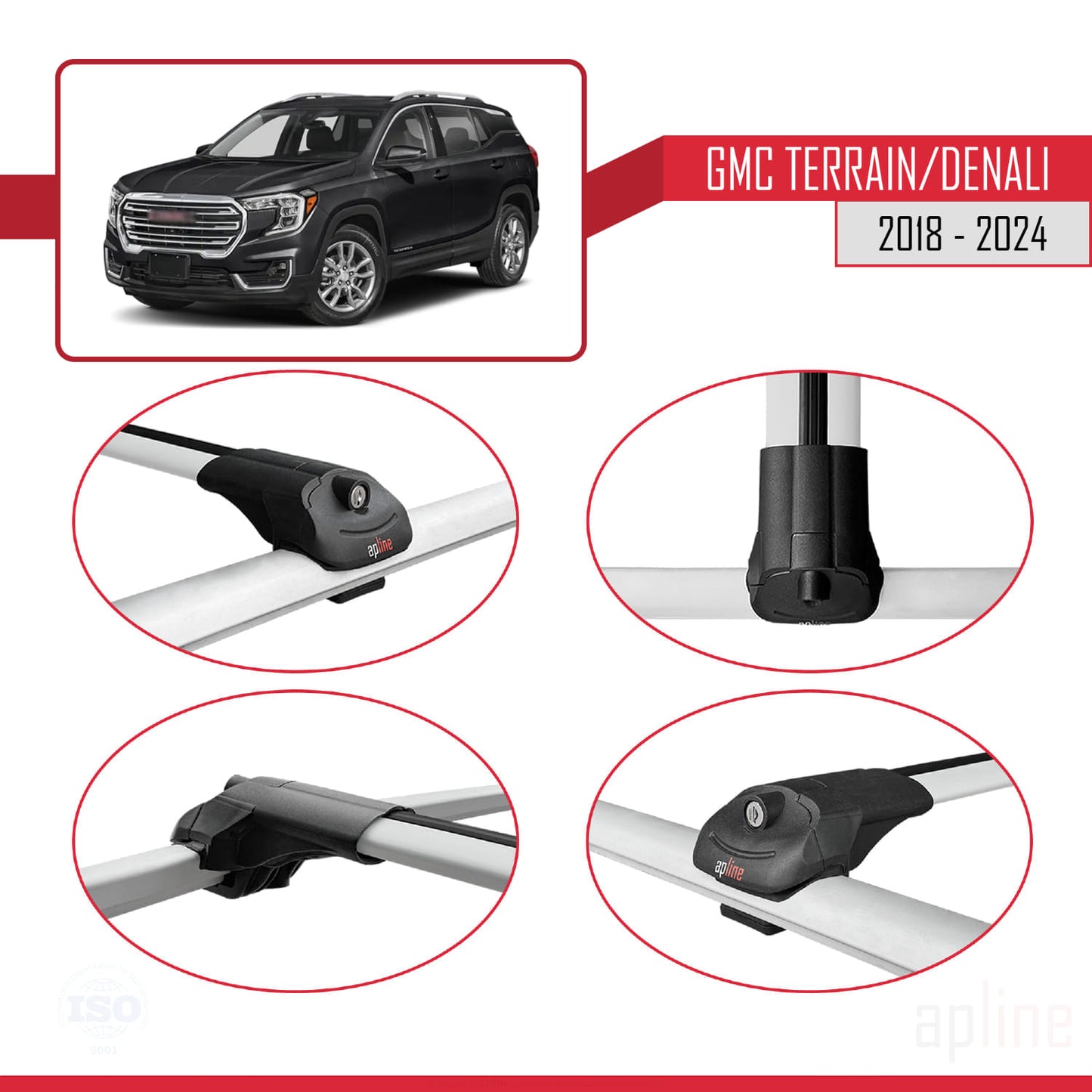 Compatibile con GMC Terrain Denali 2018-2024 ACE-1 Barre portatutto per auto in alluminio grigio 2 barre