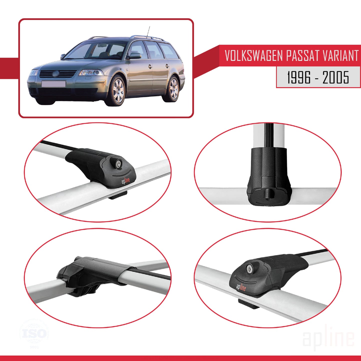 Compatible avec VW Passat B5 Variant 1996-2005 ACE-1 Barres de Toit Railing Porte-Bagages de Voiture Gris Aluminium 3 Barres