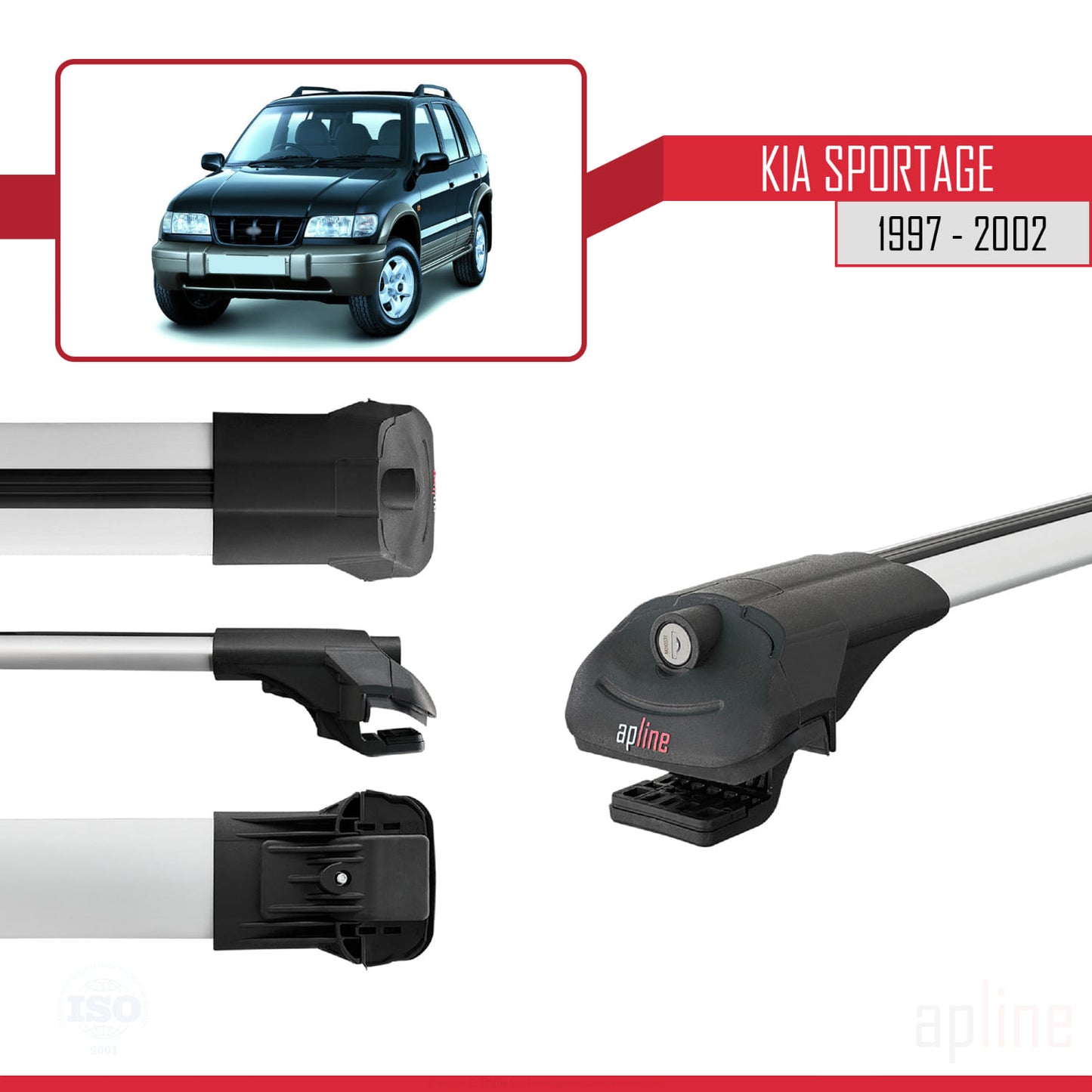 Compatible avec Kia Sportage 1997-2002 ACE-1 Barres de Toit Railing Porte-Bagages de Voiture Gris Aluminium 3 Barres