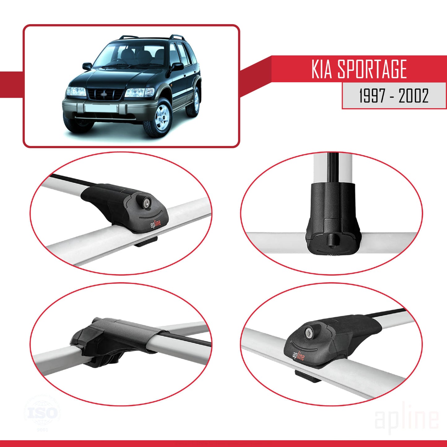 Compatibile con Kia Sportage 1997-2002 ACE-1 Barre Tetto Portapacchi Auto Barre Portatutto Grigo Alluminio 2 Barre