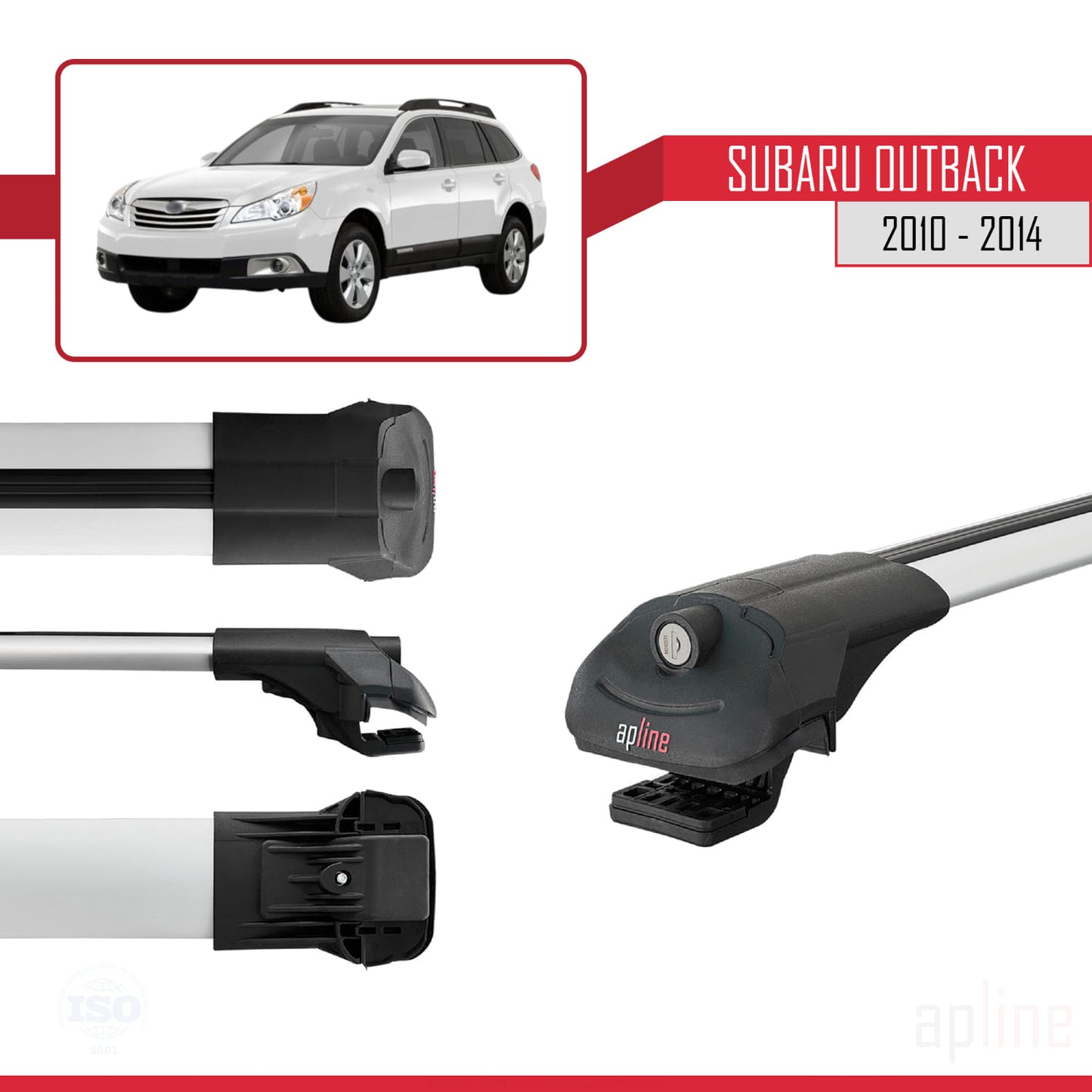 Compatible with Subaru Outback 2010-2014 ACE-1 Car Roof Rack Cross Bar Grey Aluminium 3 Bars