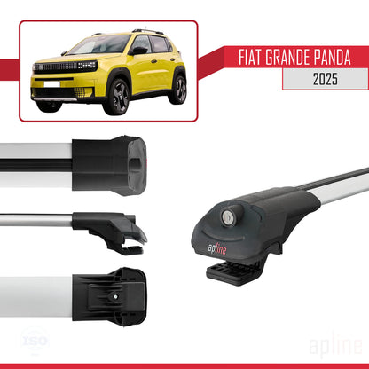 Kompatibel mit Fiat Grande Panda 2025 ACE-1 Dachgepäckträger, Reling, Gepäckträger, graues Aluminium, 2 Stangen