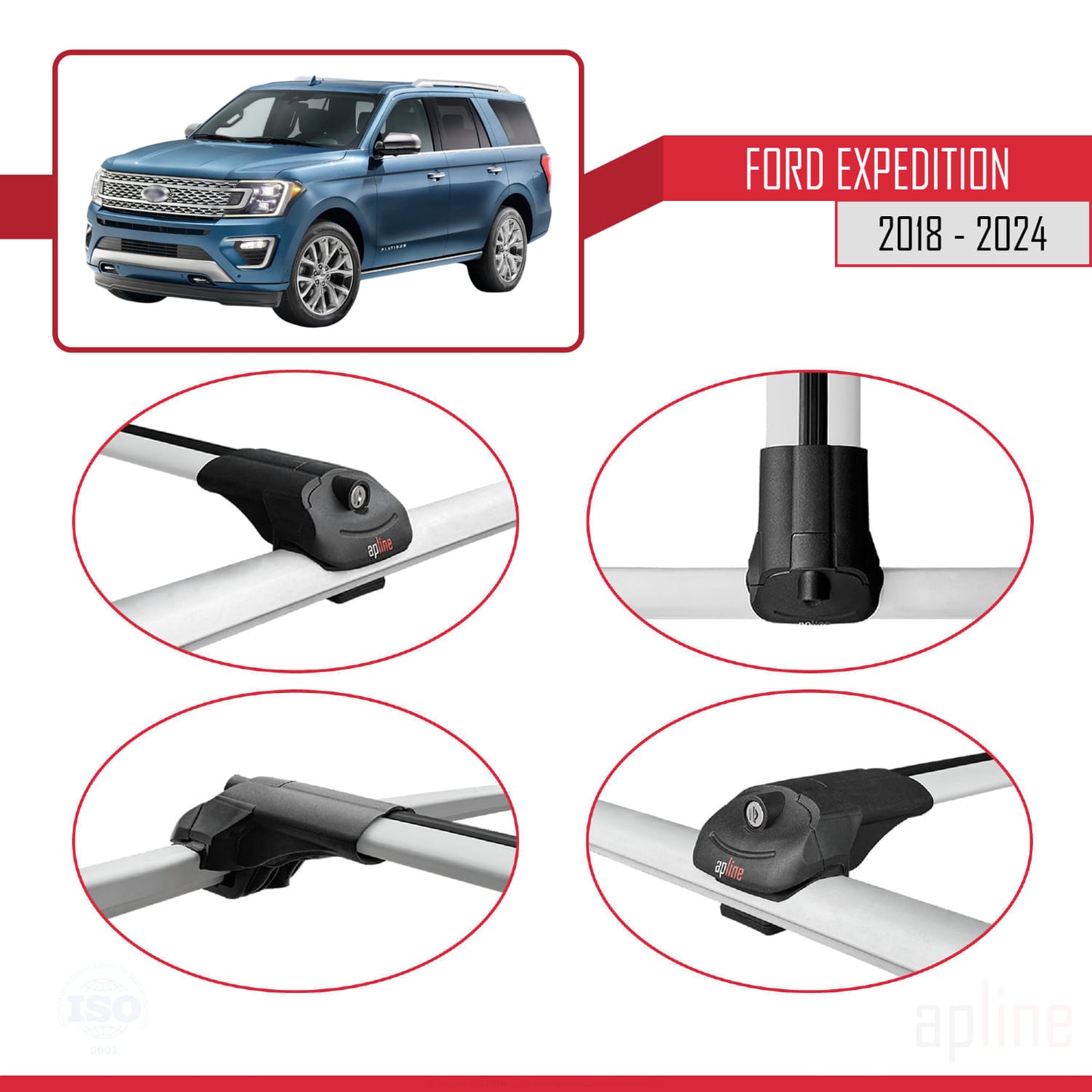 Compatibile con Ford Expedition 2018-2024 ACE-1 Barre portatutto per auto Portapacchi in alluminio grigio 3 barre