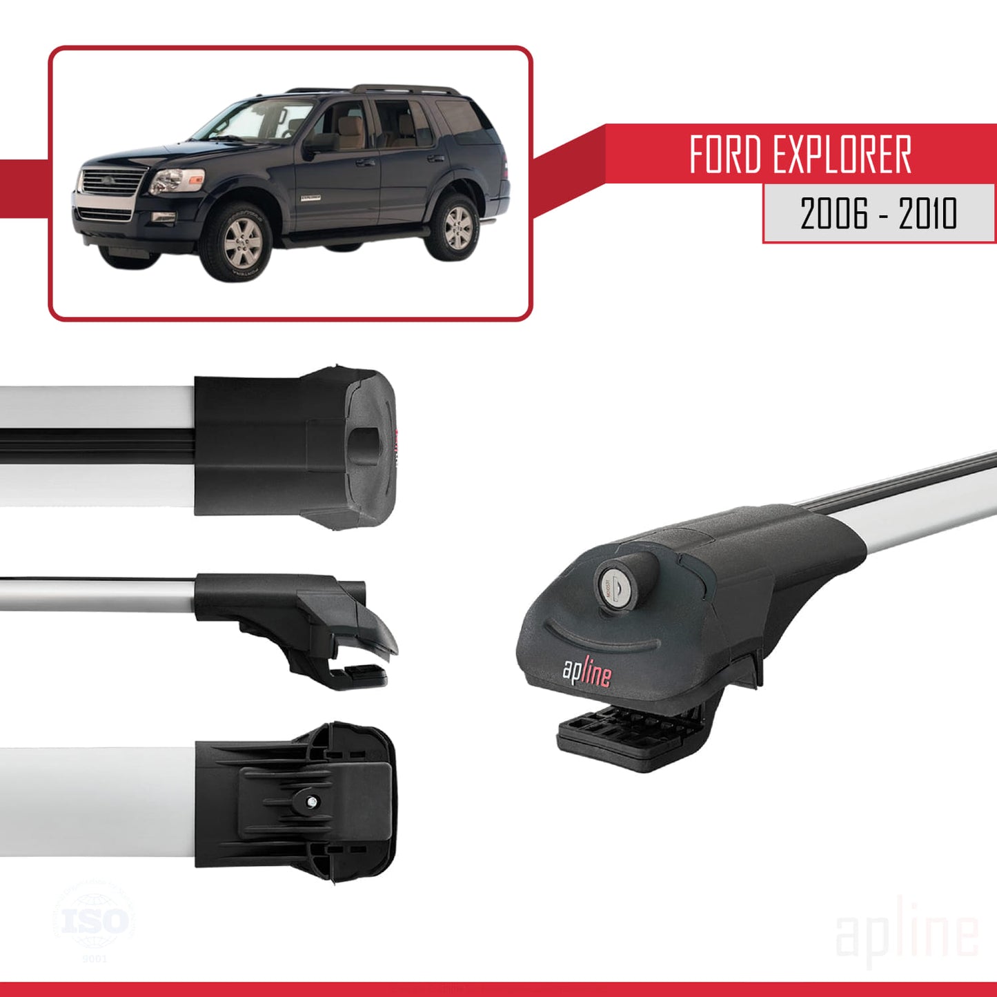 Compatibile con Ford Explorer 2006-2010 ACE-1 Barre portatutto per auto Portapacchi in alluminio grigio 3 barre