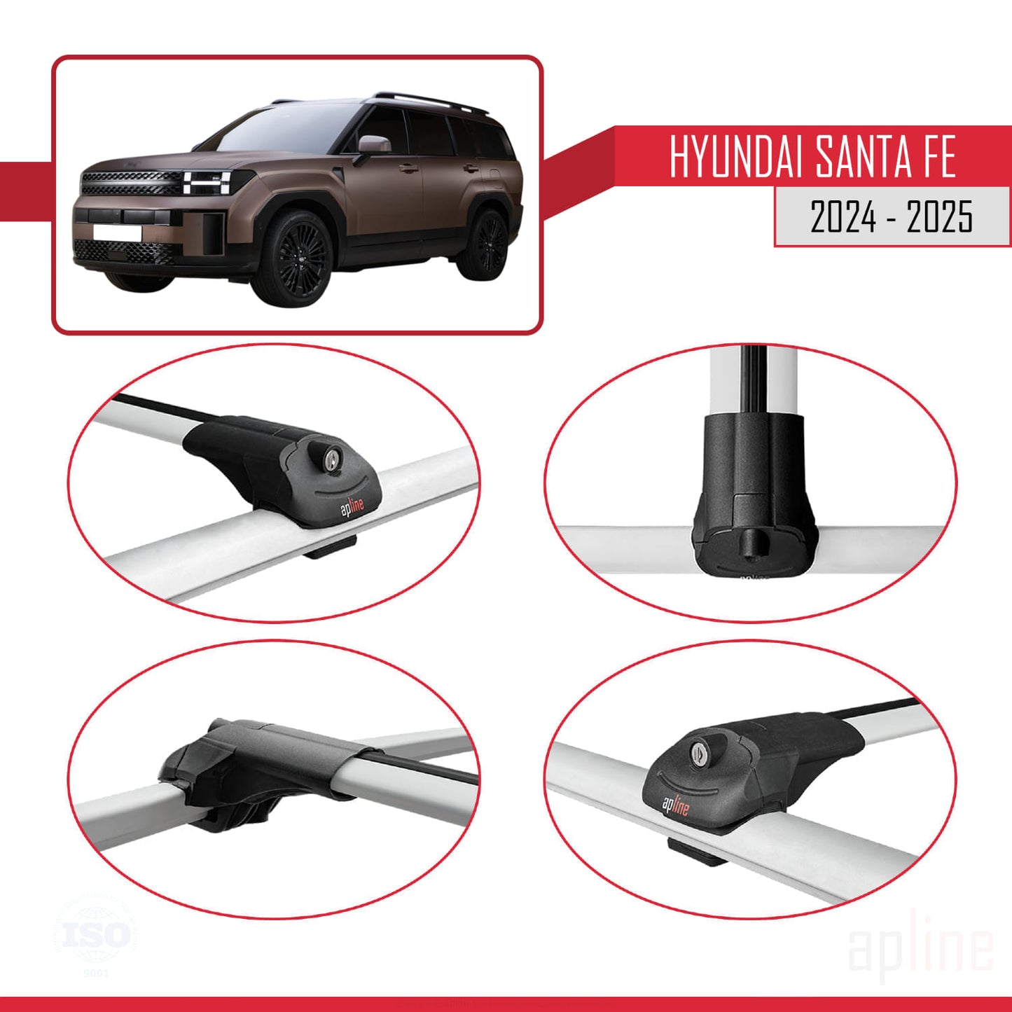 Compatibile con Hyundai Santa Fe 2024-2025 ACE-1 Barre portatutto per auto Portapacchi in alluminio grigio 3 barre