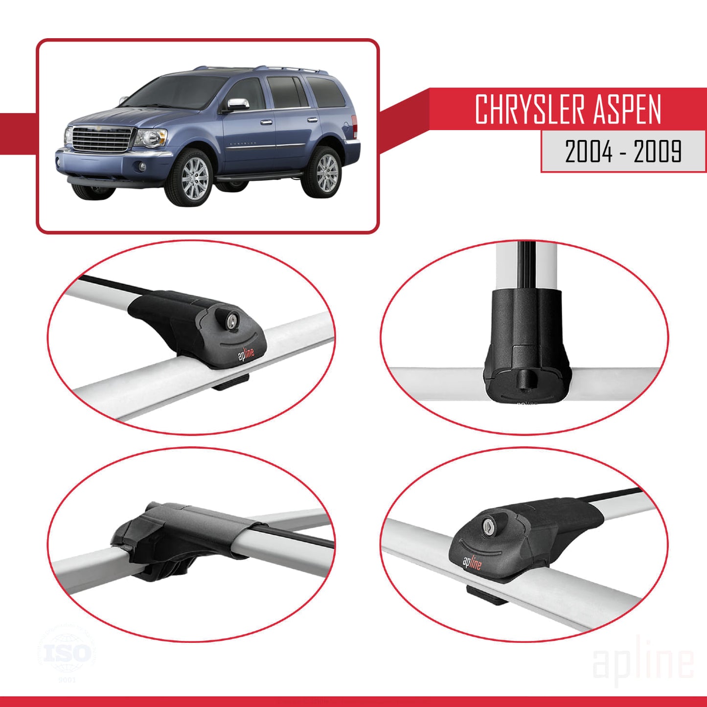 Compatibile con Chrysler Aspen 2004-2009 ACE-1 Barre portatutto per auto Portapacchi in alluminio grigio 2 barre
