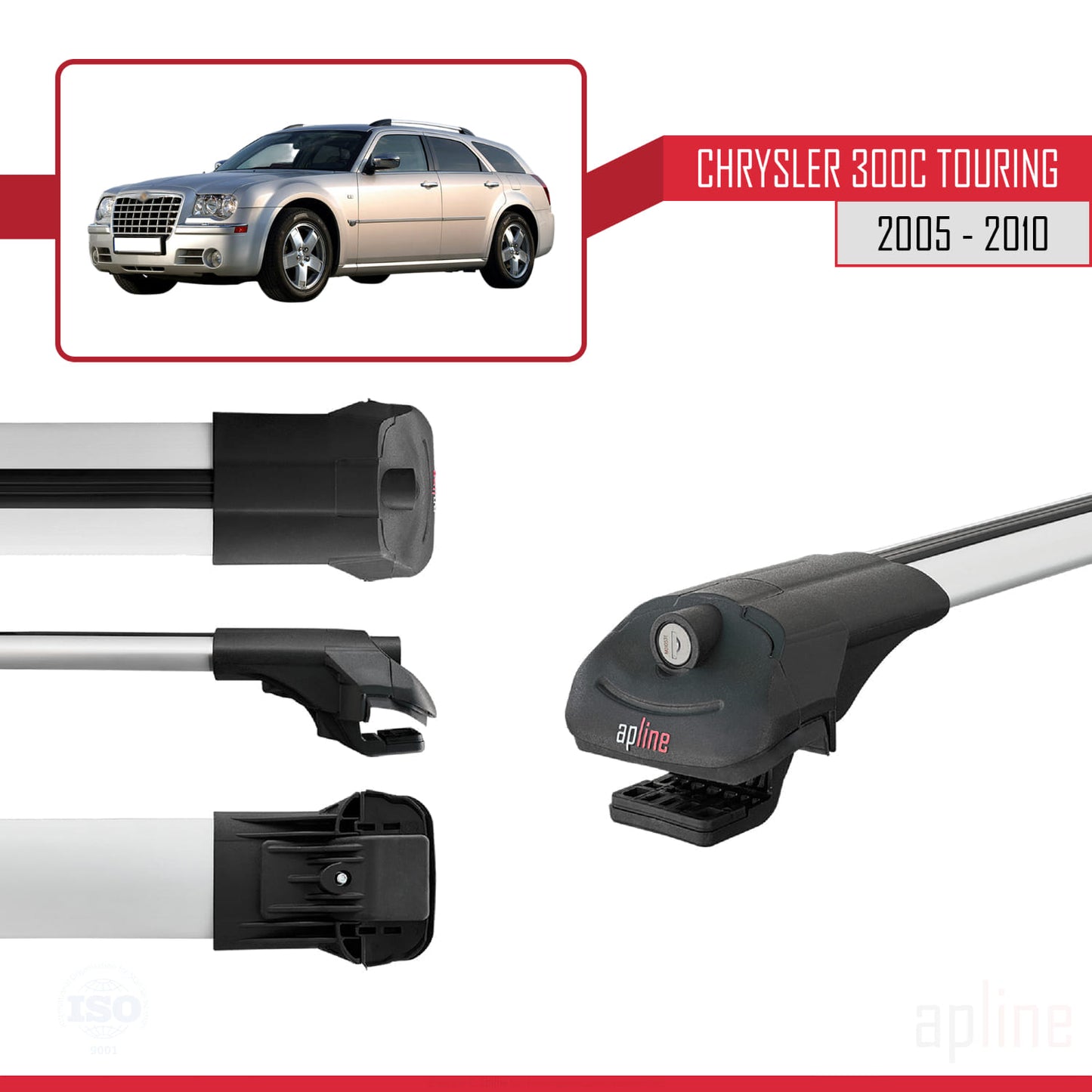 Compatibile con Chrysler 300C Touring 2005-2010 ACE-1 Barre portatutto per auto Portapacchi Alluminio grigio 3 barre