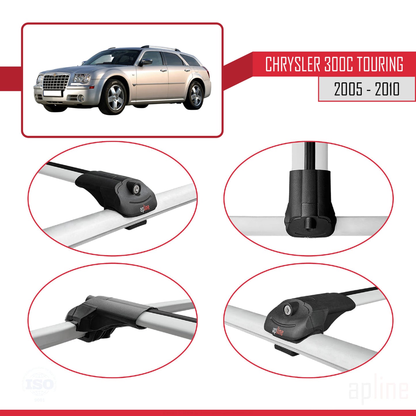 Compatibile con Chrysler 300C Touring 2005-2010 ACE-1 Barre portatutto per auto Portapacchi Alluminio grigio 2 barre