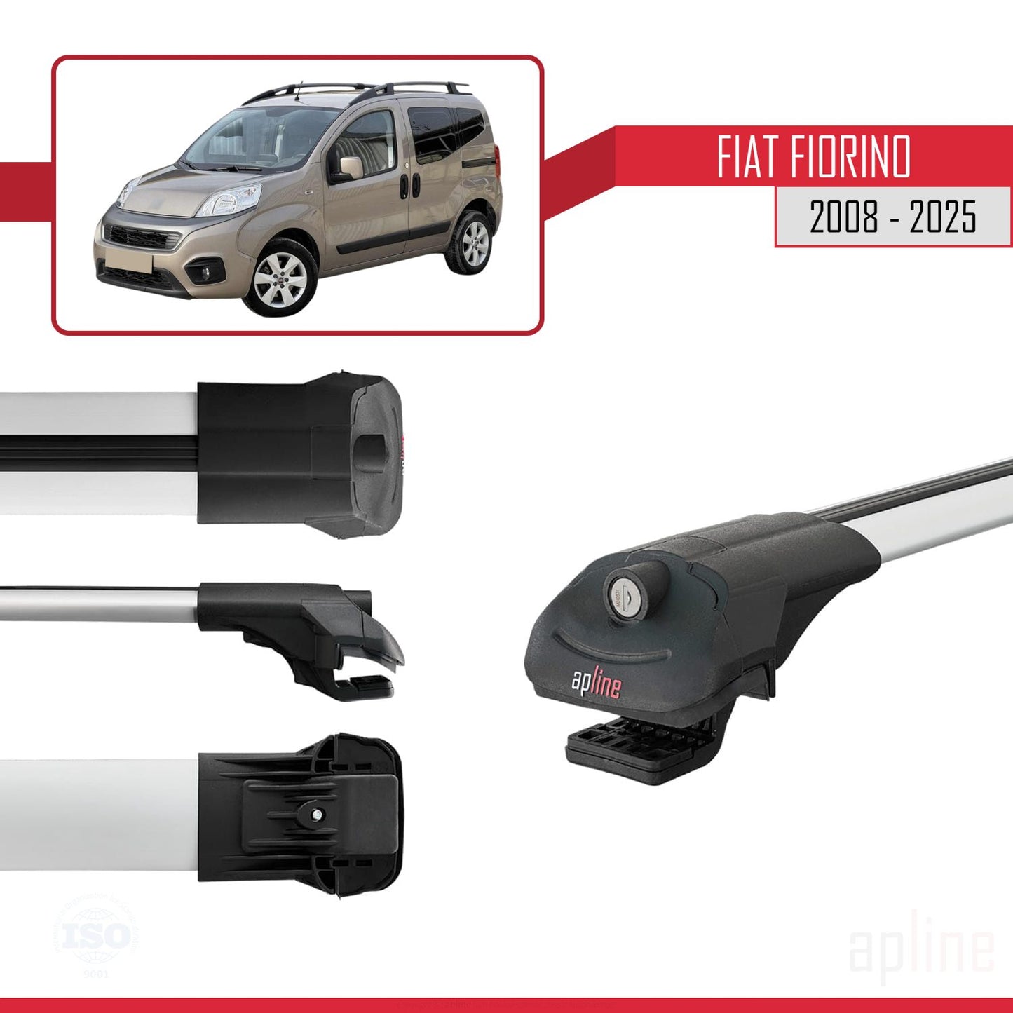 Compatible avec Fiat Fiorino (Modèle Tubulaire) 2008-2025 ACE-1 Barres de Toit Railing Porte-Bagages de Voiture Gris Aluminium 3 Barres