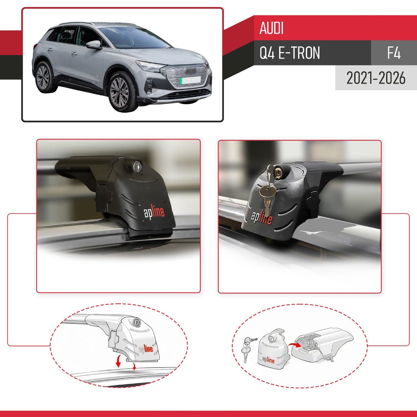 Compatibile con Q4 (F4) E-Tron 2021-2025 ACE-2 Barre Tetto Portapacchi Auto Barre Portatutto Grigo Alluminio 2 Barre