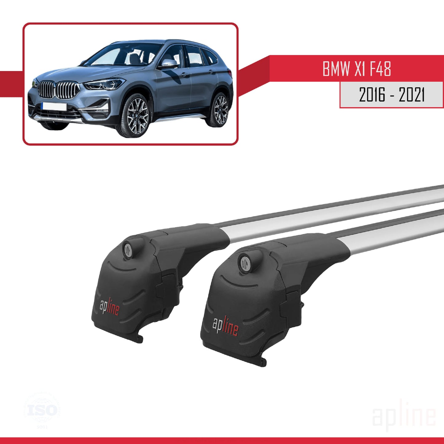 Kompatibel mit BMW X1 (F48) 2016-2022 ACE-2 Dachgepäckträger, Reling, Gepäckträger, graues Aluminium, 2 Stangen