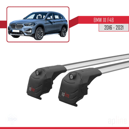 Kompatibel mit BMW X1 (F48) 2016-2022 ACE-2 Dachgepäckträger, Reling, Gepäckträger, graues Aluminium, 2 Stangen