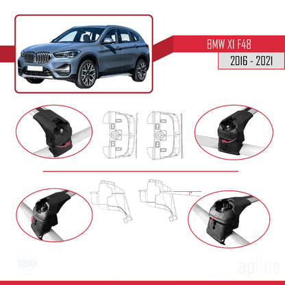 Kompatibel mit BMW X1 (F48) 2016-2022 ACE-2 Dachgepäckträger, Reling, Gepäckträger, graues Aluminium, 2 Stangen