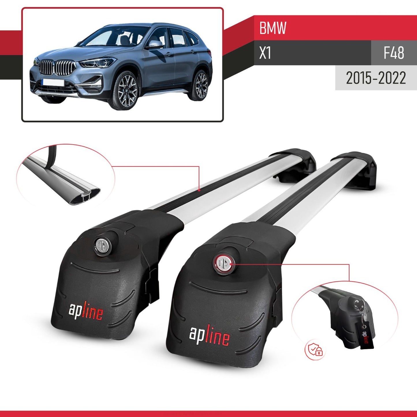 Compatibile con BMW X1 (F48) 2016-2022 ACE-2 Barre Tetto Portapacchi Auto Barre Portatutto Grigo Alluminio 2 Barre