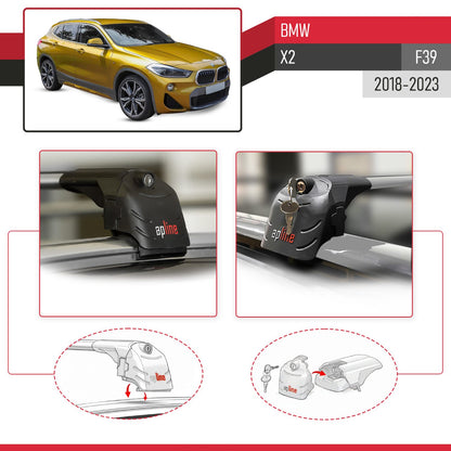Compatibile con BMW X2 (F39) 2018-2023 ACE-2 Barre Tetto Portapacchi Auto Barre Portatutto Grigo Alluminio 2 Barre