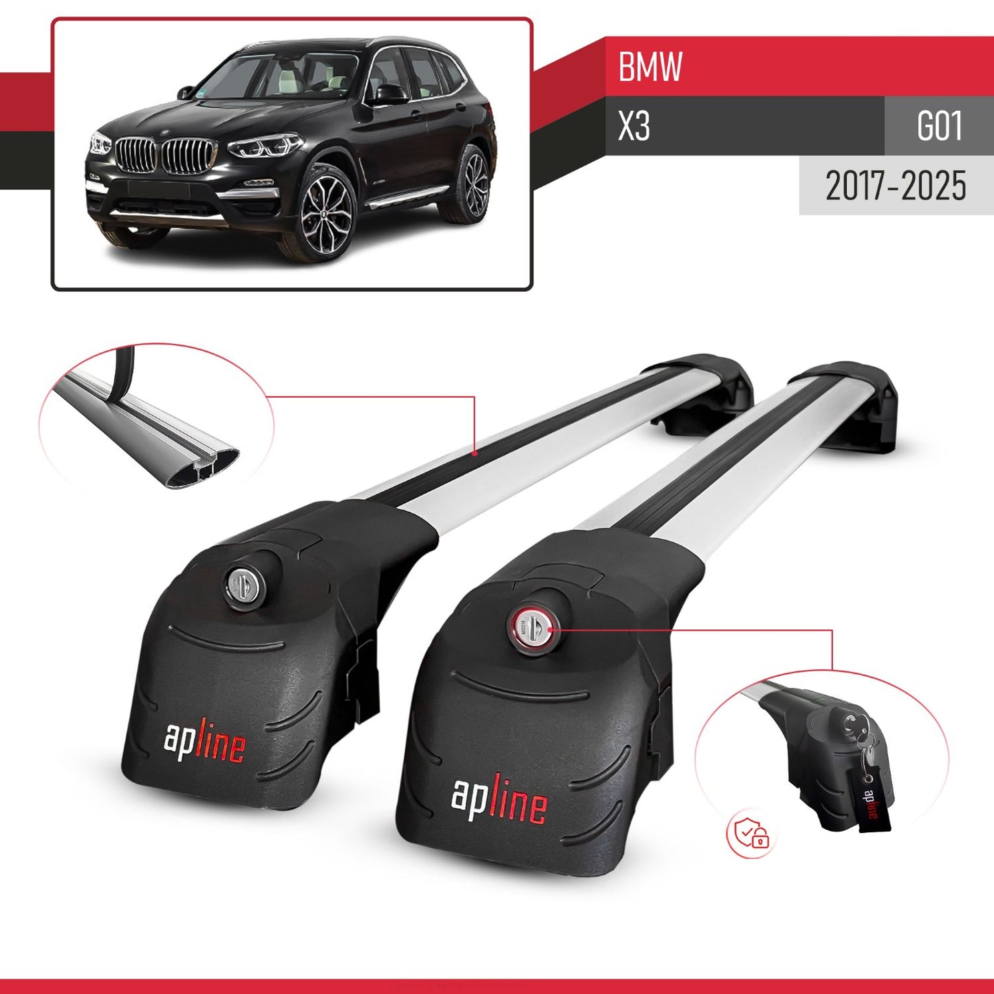 Compatibile con BMW X3 (G01) 2018-2024 ACE-2 Barre Tetto Portapacchi Auto Barre Portatutto Grigo Alluminio 2 Barre