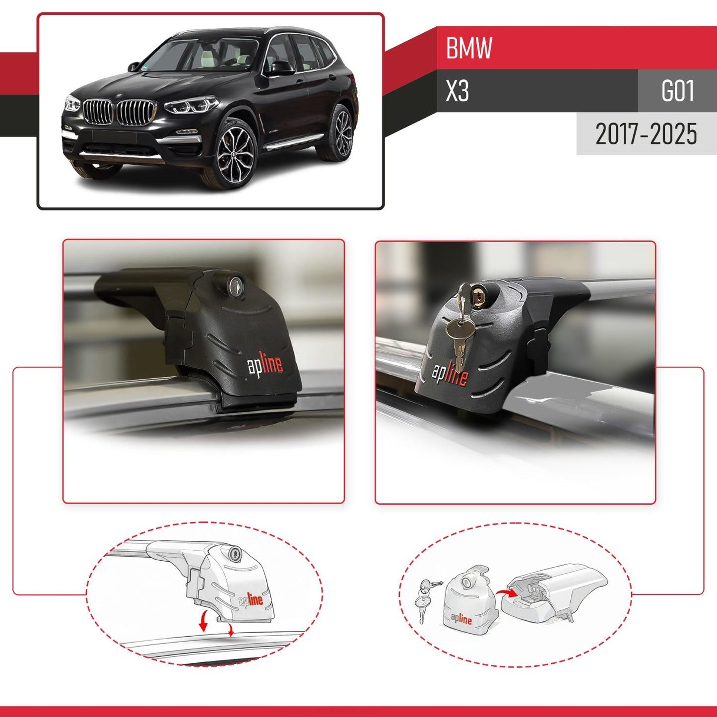 Compatibile con BMW X3 (G01) 2018-2024 ACE-2 Barre Tetto Portapacchi Auto Barre Portatutto Grigo Alluminio 2 Barre