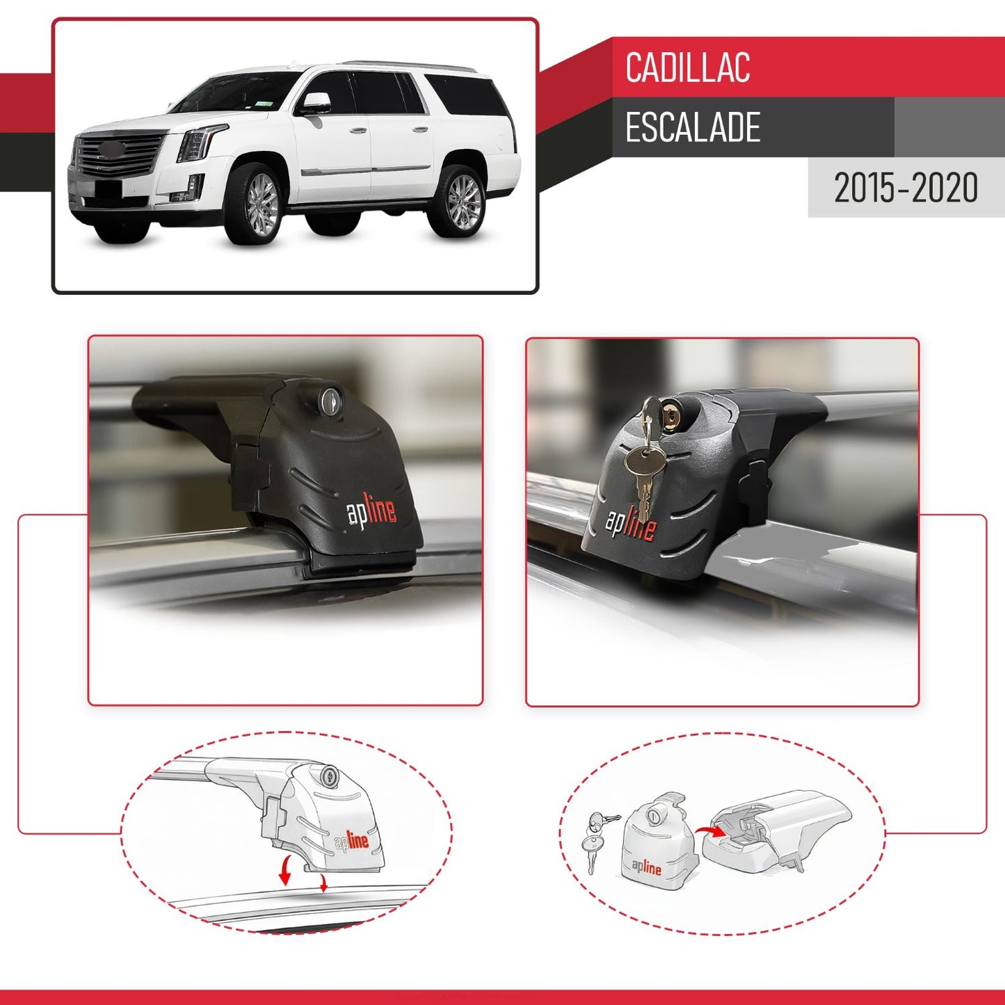 Compatibile con Cadillac Escalade 2015-2020 ACE-2 Barre Tetto Portapacchi Auto Barre Portatutto Grigo Alluminio 2 Barre