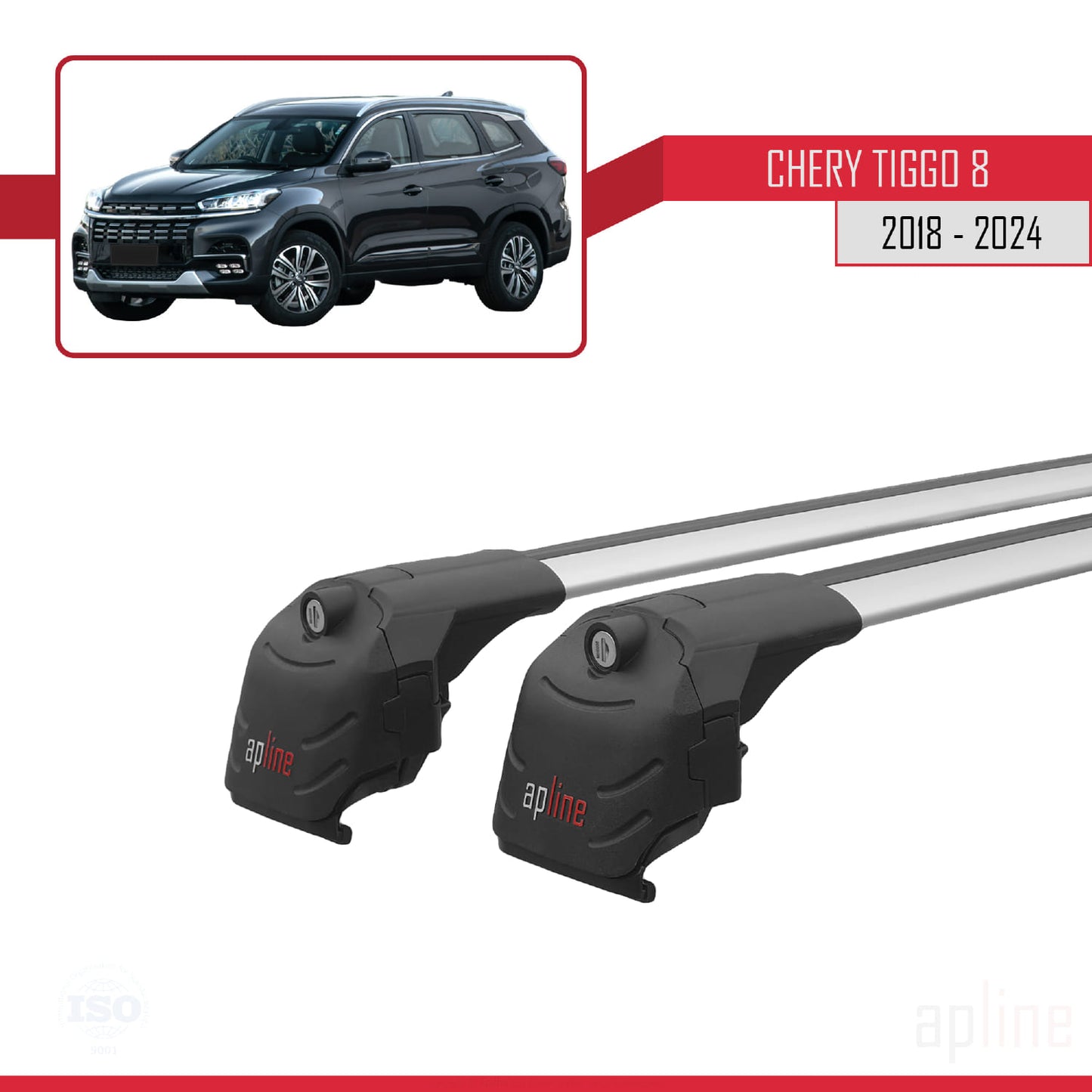 Kompatibel mit Chery Tiggo 8 2018-2024 ACE-2 Dachgepäckträger, Reling, Gepäckträger, graues Aluminium, 2 Stangen