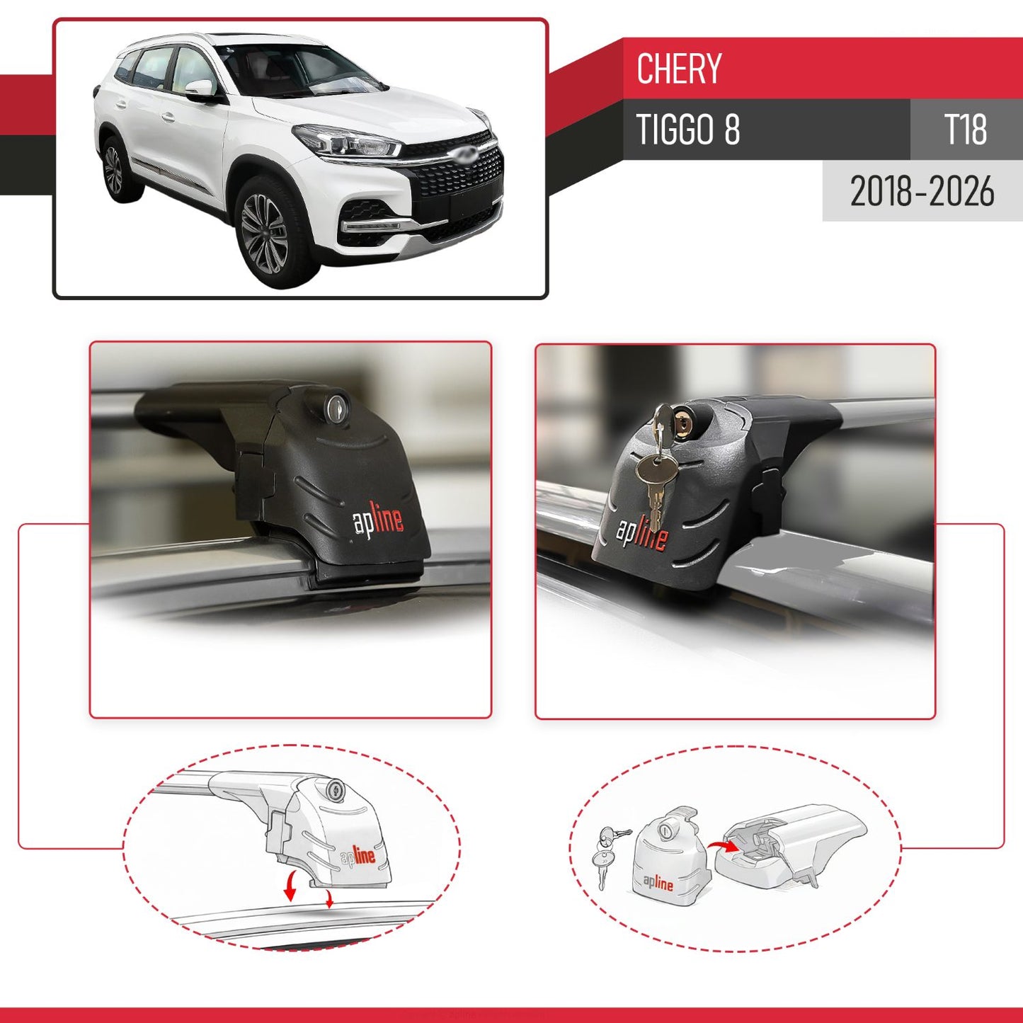 Compatibile con Chery Tiggo 8 2018-2024 ACE-2 Barre Tetto Portapacchi Auto Barre Portatutto Grigo Alluminio 2 Barre