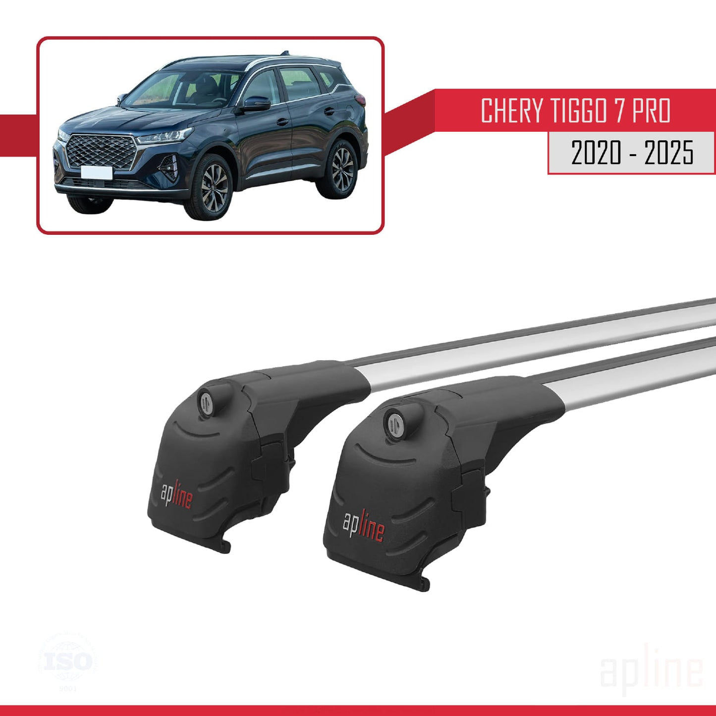 Kompatibel mit Chery Tiggo 7 (T15) Pro 2020-2025 ACE-2 Dachgepäckträger, Reling, Gepäckträger, graues Aluminium, 2 Stangen