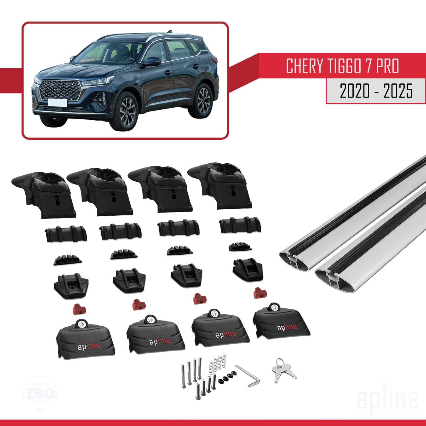 Kompatibel mit Chery Tiggo 7 (T15) Pro 2020-2025 ACE-2 Dachgepäckträger, Reling, Gepäckträger, graues Aluminium, 2 Stangen