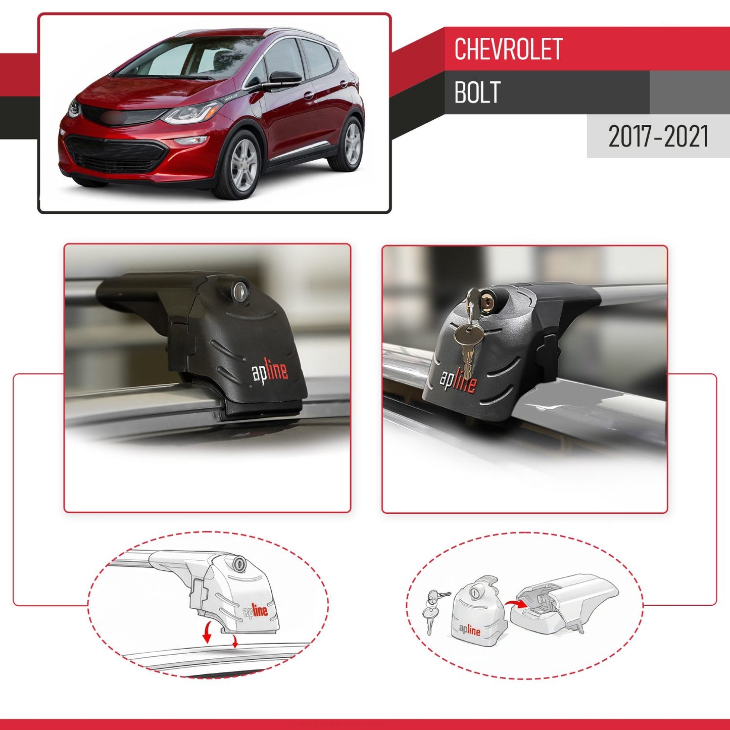 Compatibile con Chevrolet Bolt 2017-2021 ACE-2 Barre Tetto Portapacchi Auto Barre Portatutto Grigo Alluminio 2 Barre