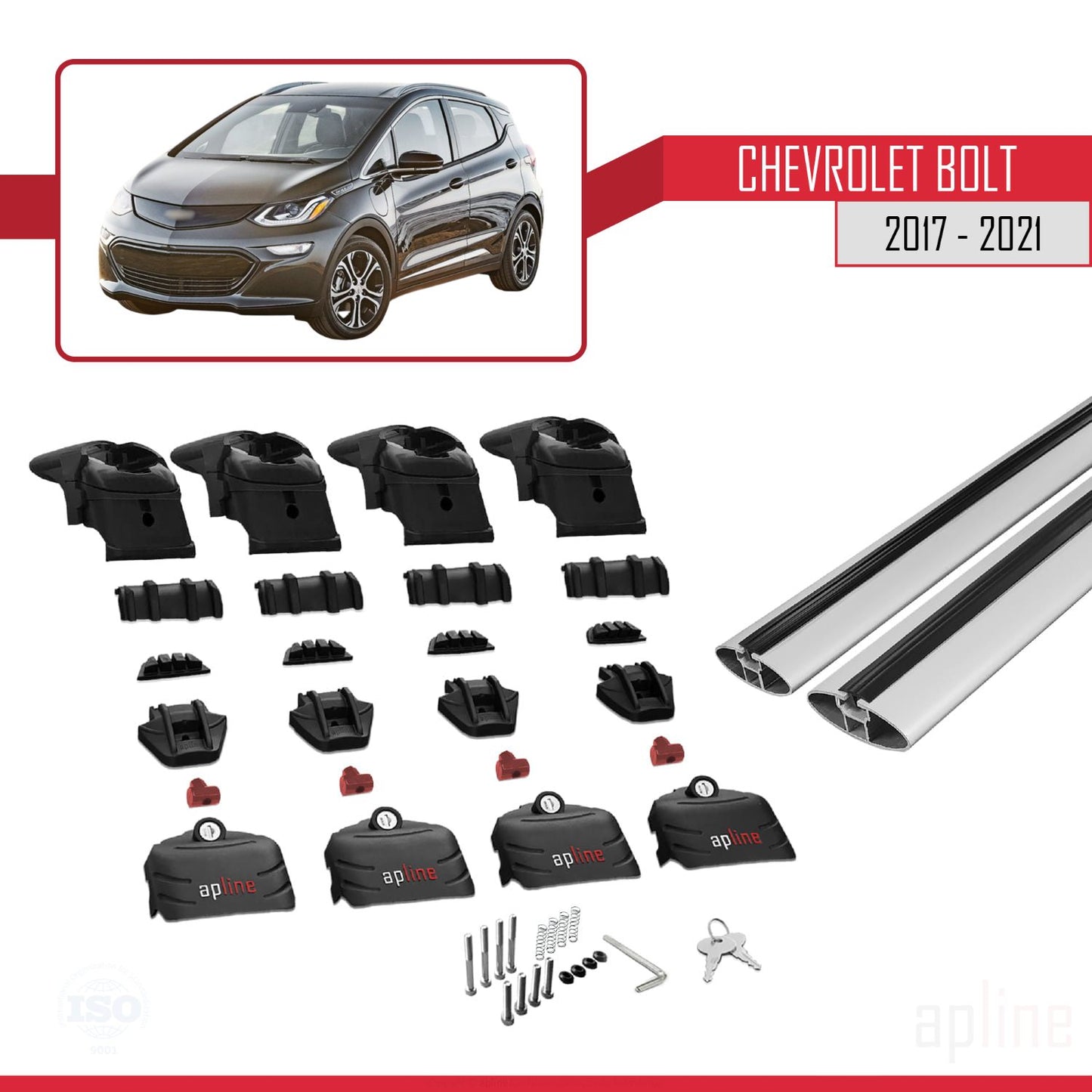 Kompatibel mit Chevrolet Bolt 2017-2021 ACE-2 Dachgepäckträger, Reling, Gepäckträger, graues Aluminium, 2 Stangen