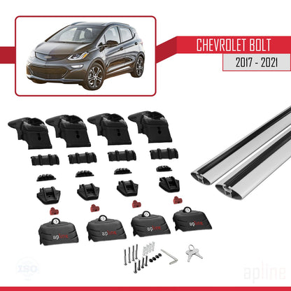 Kompatibel mit Chevrolet Bolt 2017-2021 ACE-2 Dachgepäckträger, Reling, Gepäckträger, graues Aluminium, 2 Stangen