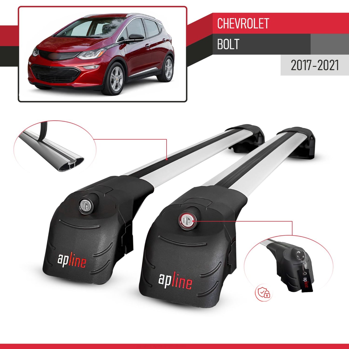 Compatibile con Chevrolet Bolt 2017-2021 ACE-2 Barre Tetto Portapacchi Auto Barre Portatutto Grigo Alluminio 2 Barre