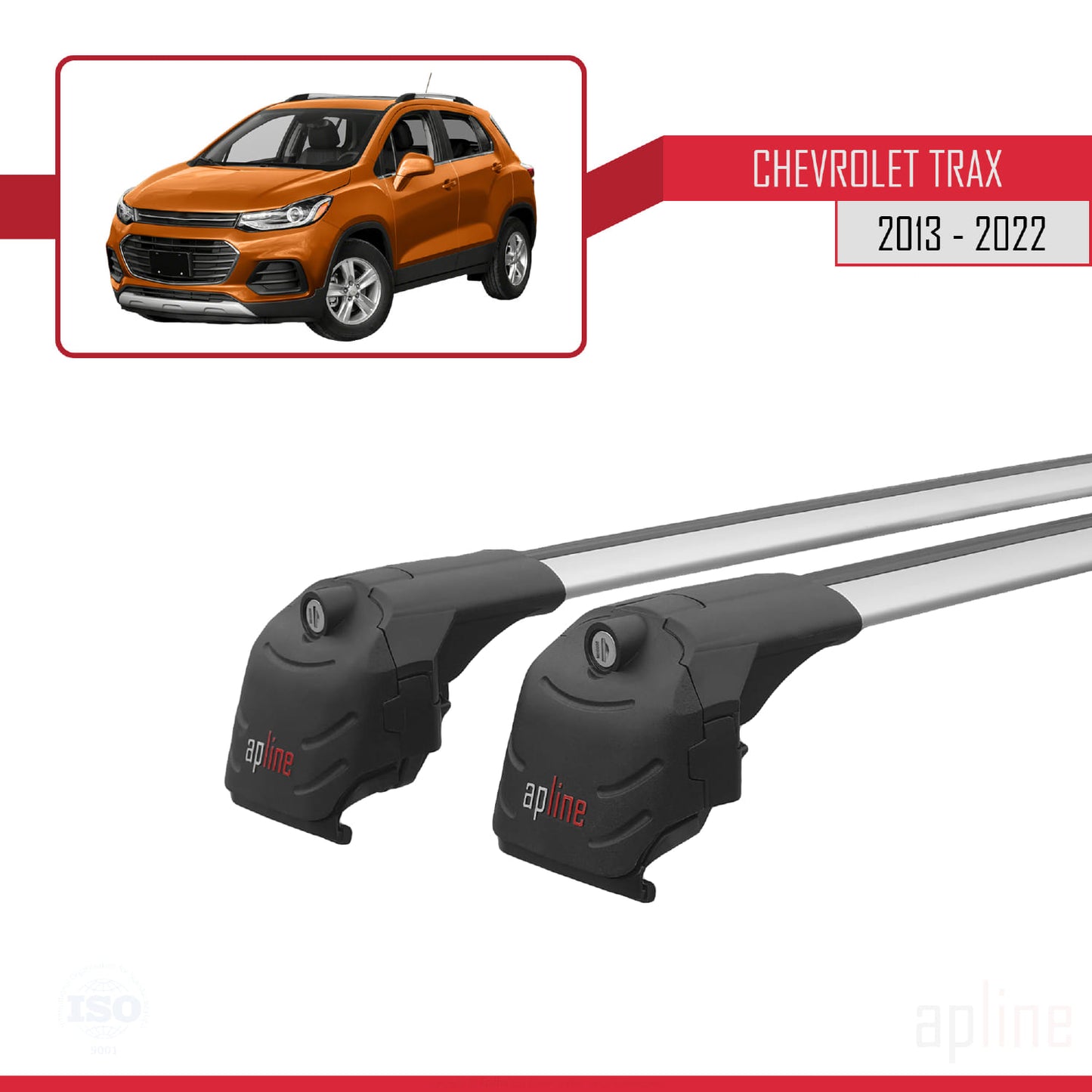 Kompatibel mit Chevrolet Trax (U200) 2013-2022 ACE-2 Dachgepäckträger, Reling, Gepäckträger, graues Aluminium, 2 Stangen