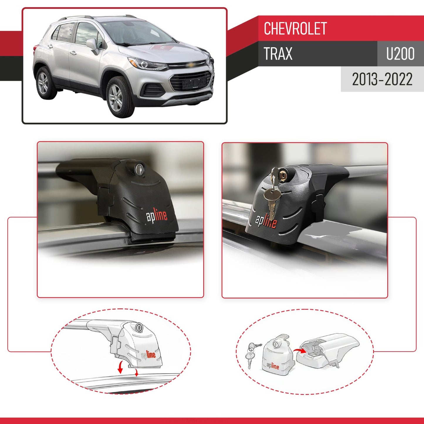 Compatibile con Chevrolet Trax (U200) 2013-2022 ACE-2 Barre Tetto Portapacchi Auto Barre Portatutto Grigo Alluminio 2 Barre