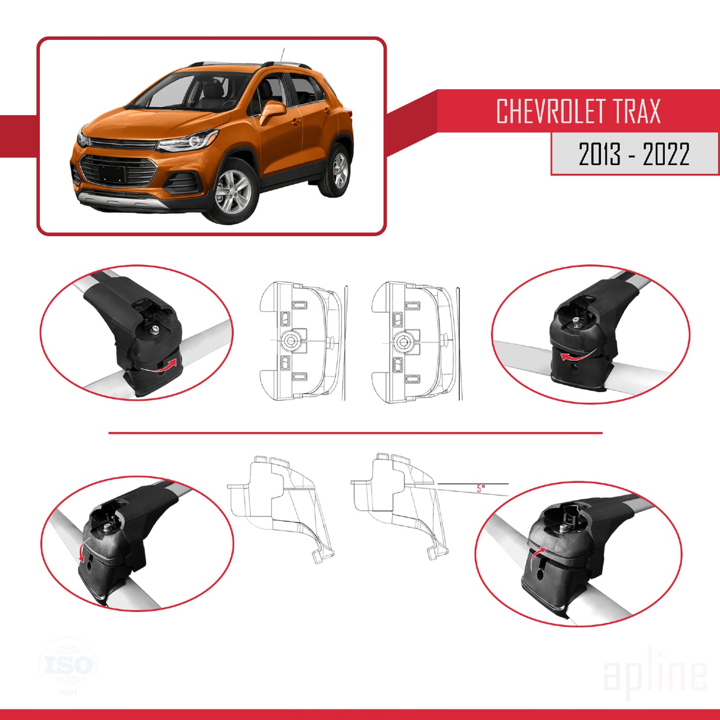 Kompatibel mit Chevrolet Trax (U200) 2013-2022 ACE-2 Dachgepäckträger, Reling, Gepäckträger, graues Aluminium, 2 Stangen