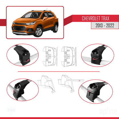 Kompatibel mit Chevrolet Trax (U200) 2013-2022 ACE-2 Dachgepäckträger, Reling, Gepäckträger, graues Aluminium, 2 Stangen