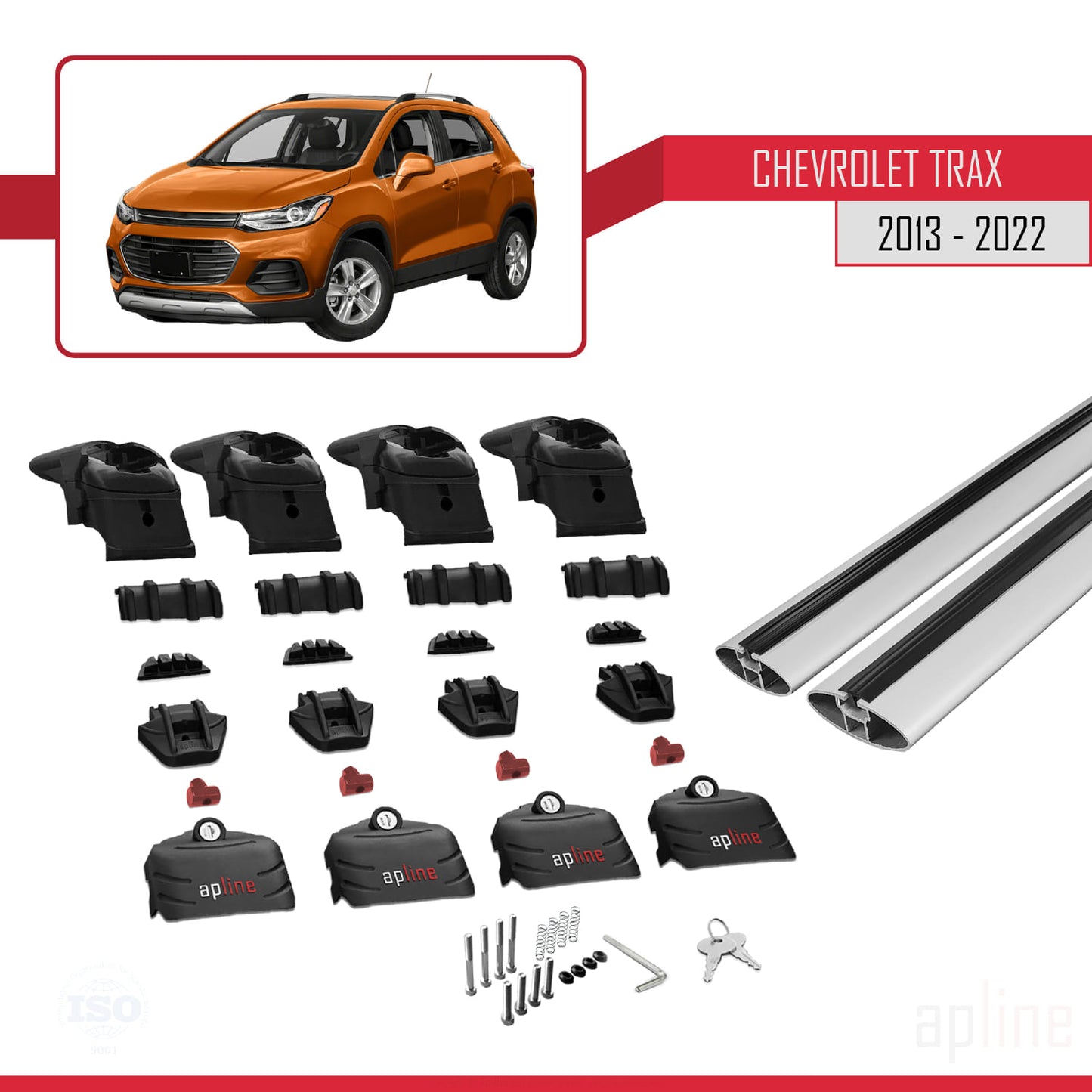 Kompatibel mit Chevrolet Trax (U200) 2013-2022 ACE-2 Dachgepäckträger, Reling, Gepäckträger, graues Aluminium, 2 Stangen